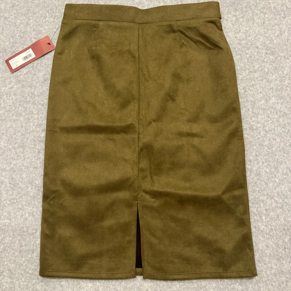 Love Scarlett Faux Suede Pencil Skirt Soft Olive Green Midi Small NWT Fall